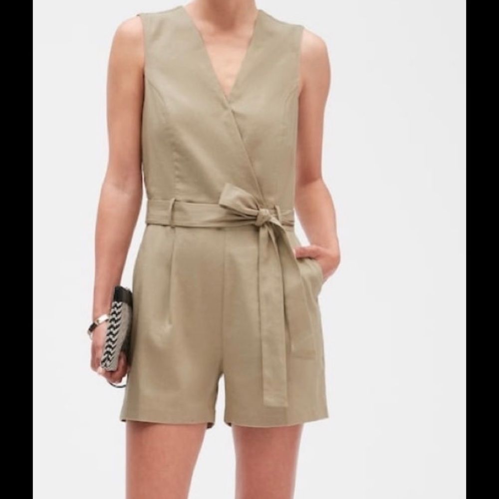 Banana Republic Tan Sleeveless Jumpsuit